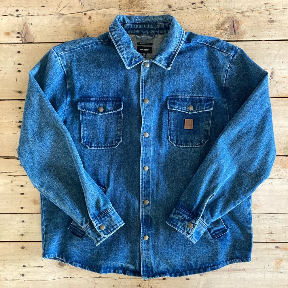 Brixton Denim Button-Up Shirt Jacket in Medium Blue